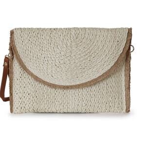 Lightweight Straw Messenger Convertible Wristlet Crossbody Bag Cream